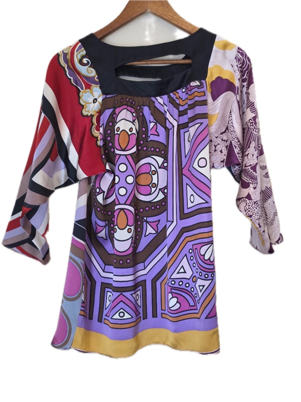 Alice & Trixie Blouse Womens XS Multicolor Tunic Square Neck 3/4 Kimono Silk